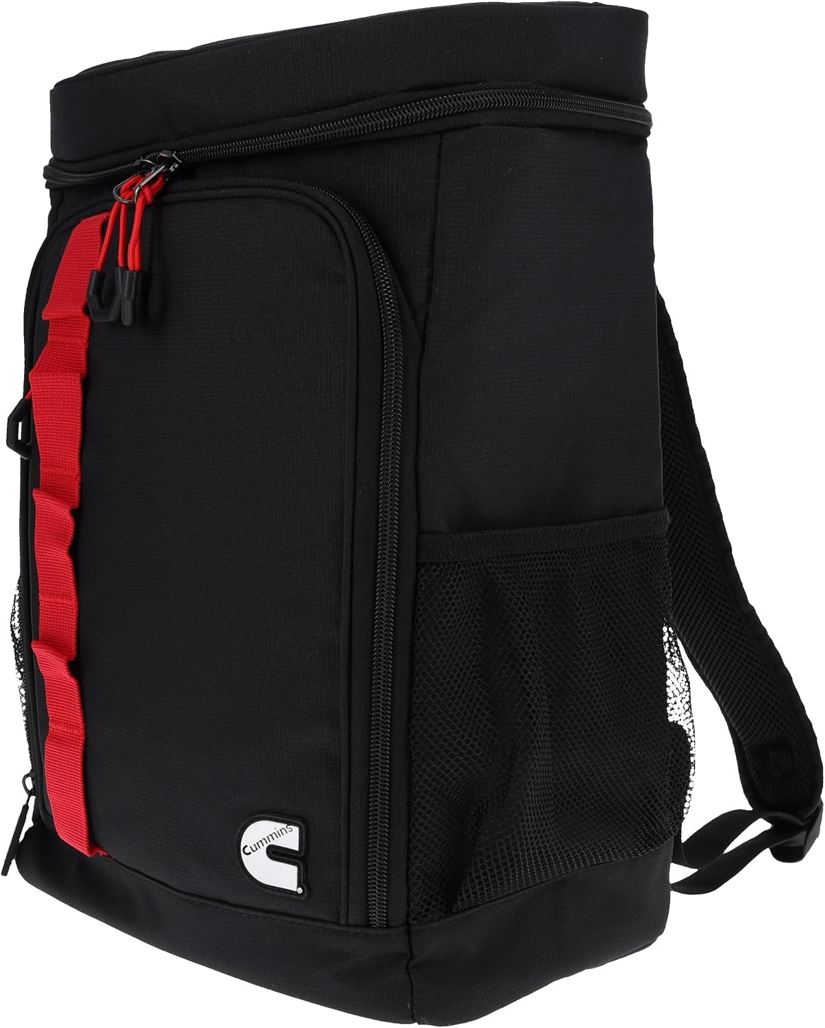 Cummins Backpack Cooler, Black with Red Accent Stripe, Insulated with Bottle Opener