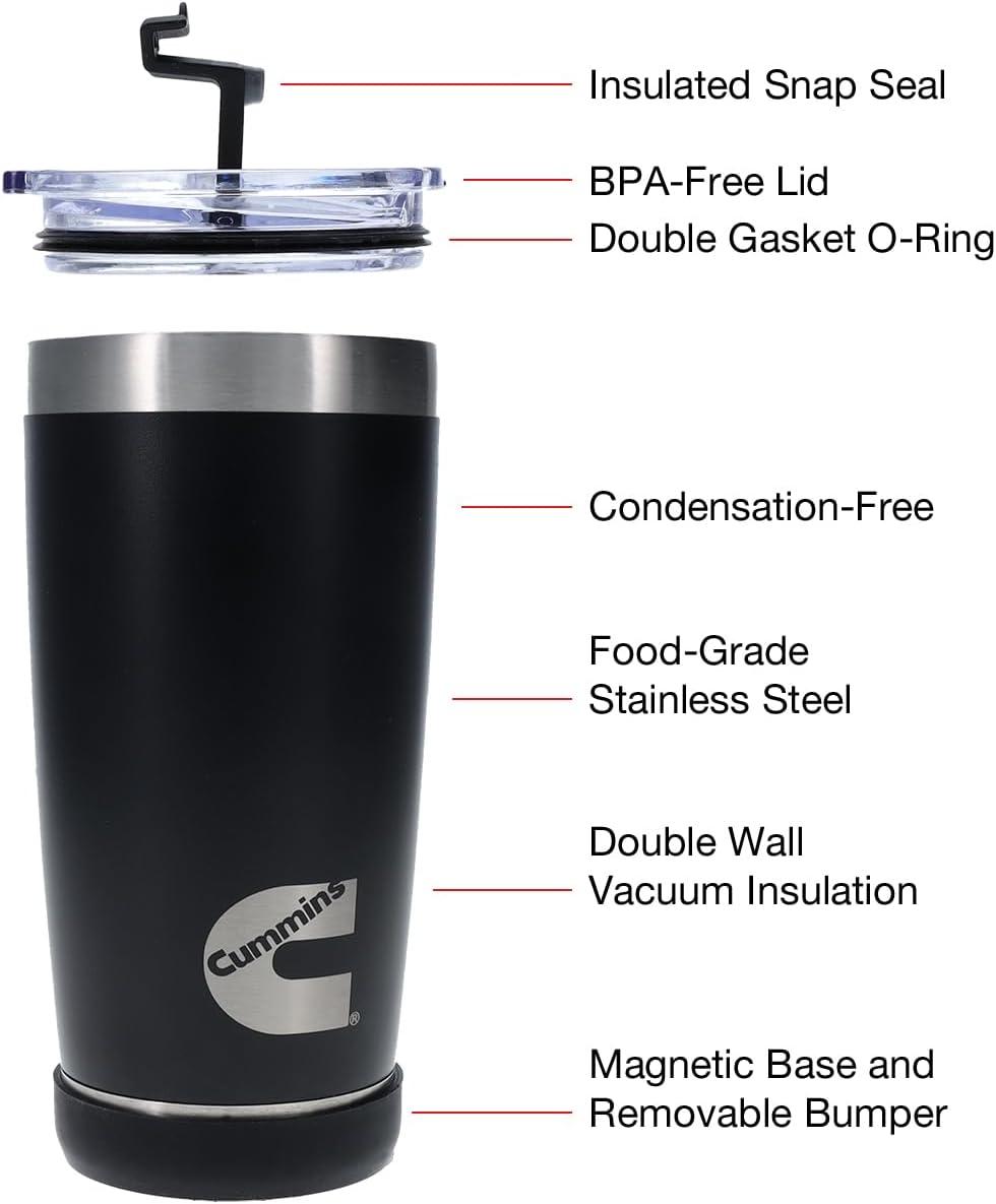 Cummins 20oz Tumbler Stainless Steel Reusable Travel Coffee Mug Double Wall Insulated Thermal Coffee Mug with Snap Seal, Red Matte(Matte Black)