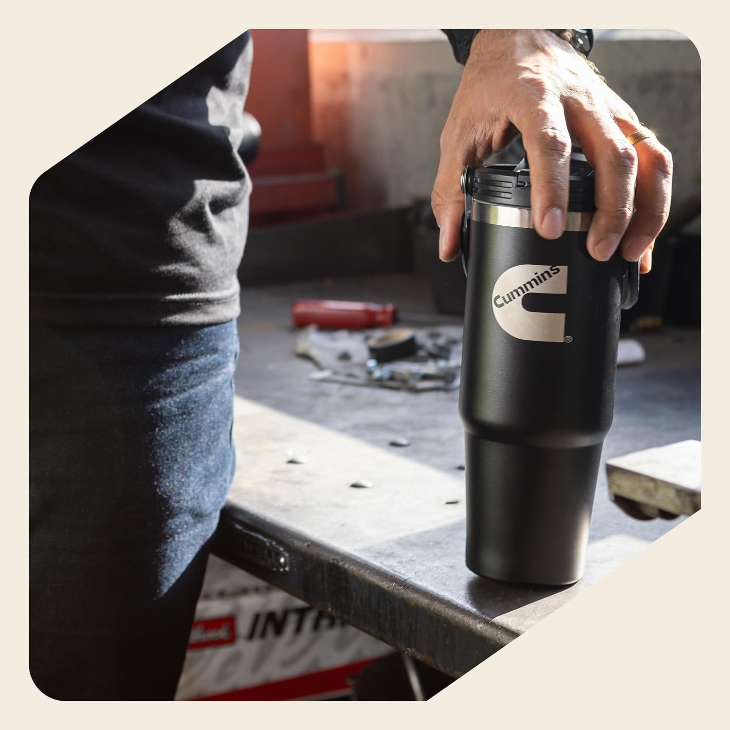 Cummins CMN35401 2 in 1 Tumbler with Flip Lid and Straw 30-Ounce Tumbler with Handle Stainless Steel Travel Mug-Black