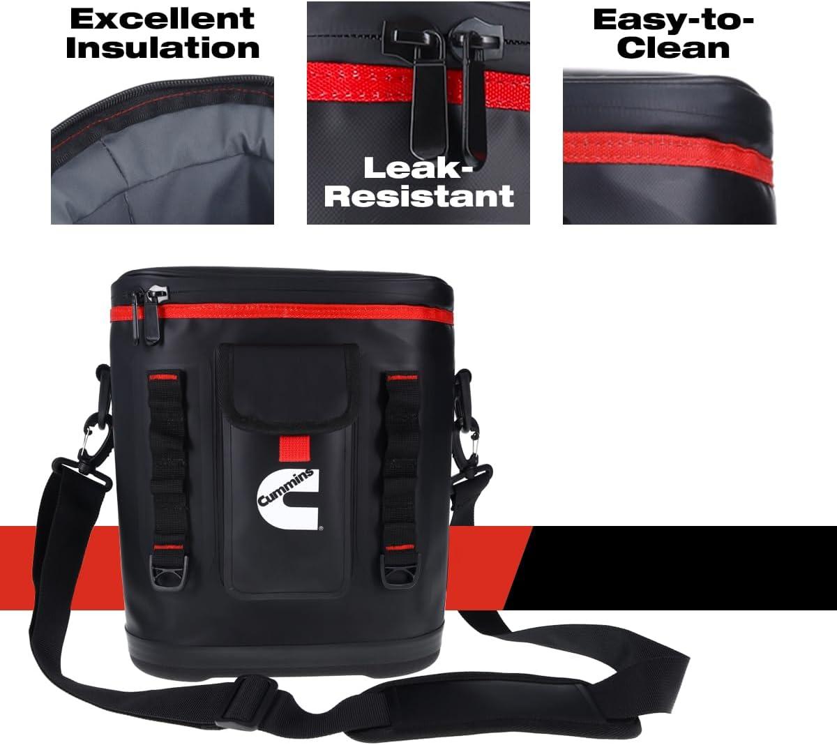 Cummins Portable Soft Cooler Bag CMN34718 12-Can Double-Laminated Insulated Cooler with Strap, 48-Hour Ice Retention Adult Insulated Thermal Bag for Work Camp Beach – Black