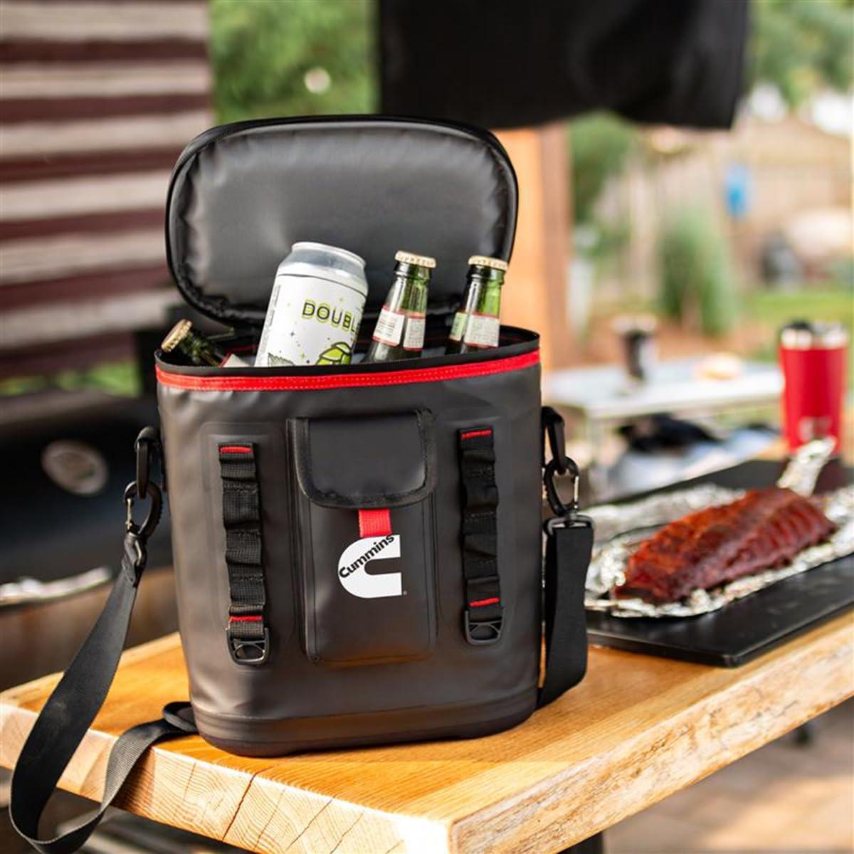 Cummins Portable Soft Cooler Bag CMN34718 12-Can Double-Laminated Insulated Cooler with Strap, 48-Hour Ice Retention Adult Insulated Thermal Bag for Work Camp Beach – Black
