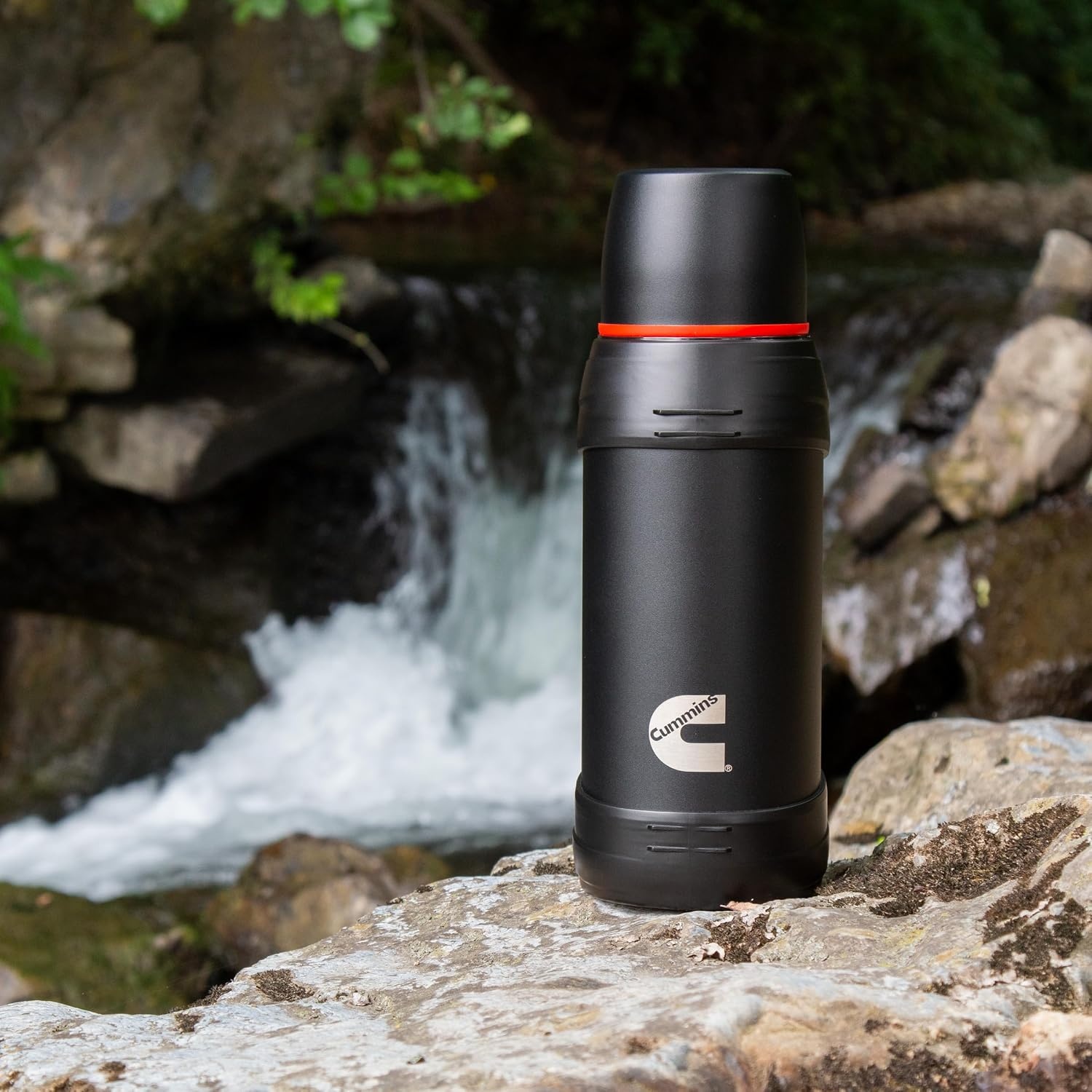 Cummins CMNTHERMOSSS Large 2-Liter Stainless Steel Insulated Water Bottle 67-Ounce Vacuum-Insulated Thermal-Chrome and Red(Black)