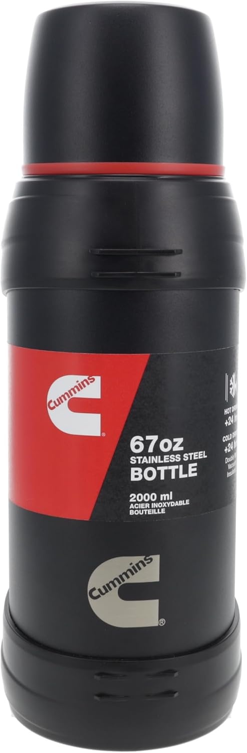Cummins CMNTHERMOSSS Large 2-Liter Stainless Steel Insulated Water Bottle 67-Ounce Vacuum-Insulated Thermal-Chrome and Red(Black)
