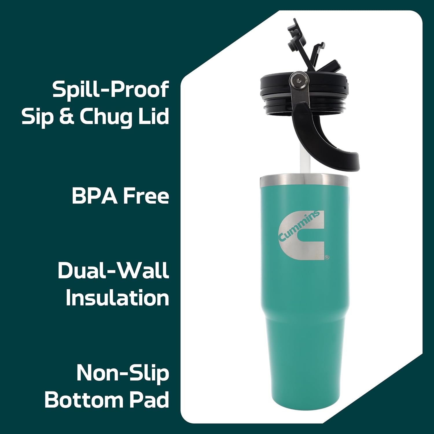 Cummins CMN35400 2 in 1 Tumbler with Flip Lid and Straw 30-Ounce Tumbler with Handle Stainless Steel Travel Mug-Green(Green)