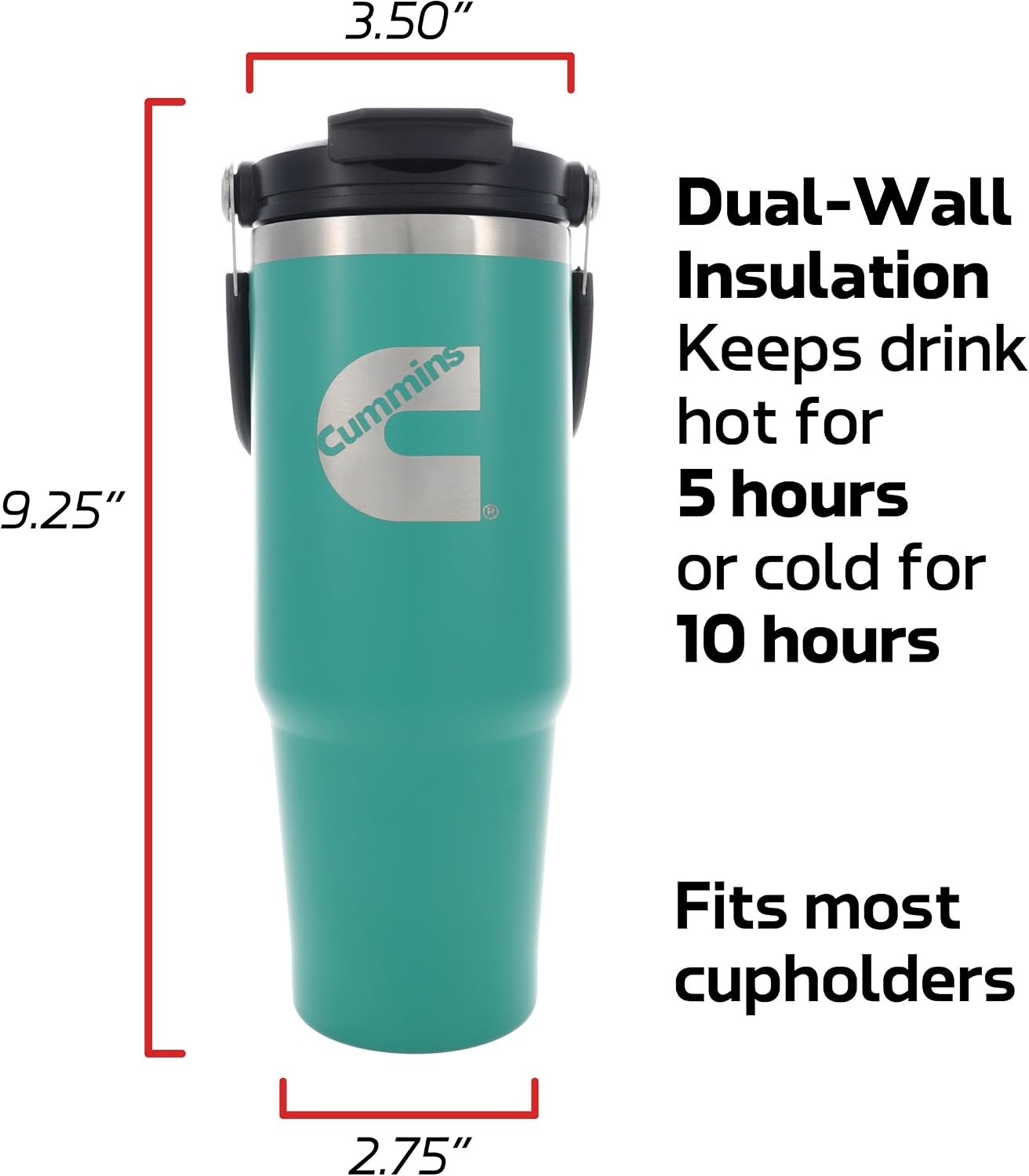 Cummins CMN35400 2 in 1 Tumbler with Flip Lid and Straw 30-Ounce Tumbler with Handle Stainless Steel Travel Mug-Green(Green)