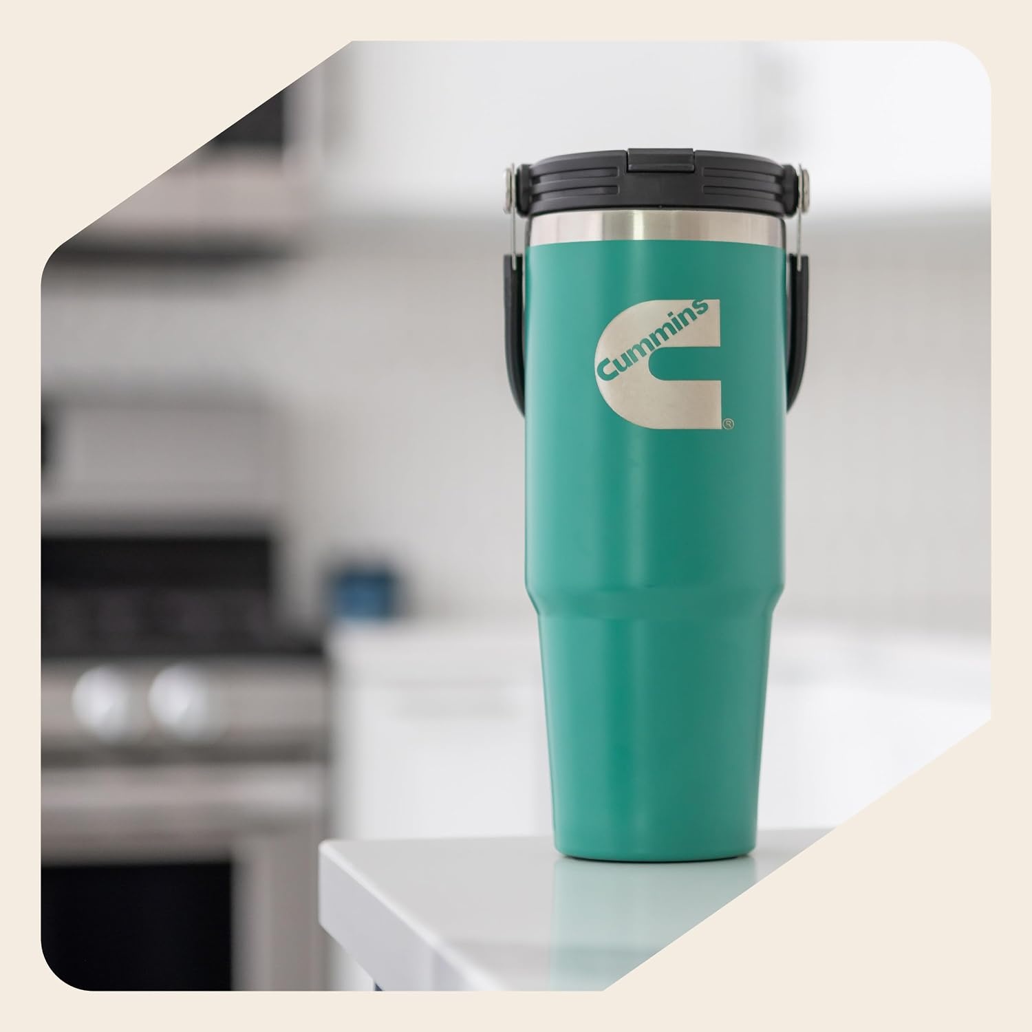 Cummins CMN35400 2 in 1 Tumbler with Flip Lid and Straw 30-Ounce Tumbler with Handle Stainless Steel Travel Mug-Green(Green)