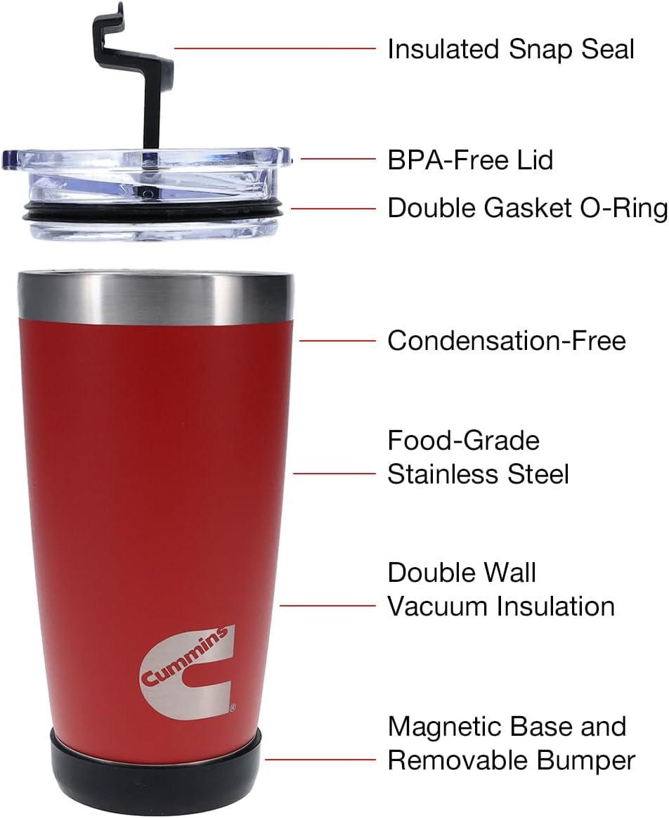 Cummins 20oz Tumbler Stainless Steel Reusable Travel Coffee Mug Double Wall Insulated Thermal Coffee Mug with Snap Seal, Red Matte(Red Matte)