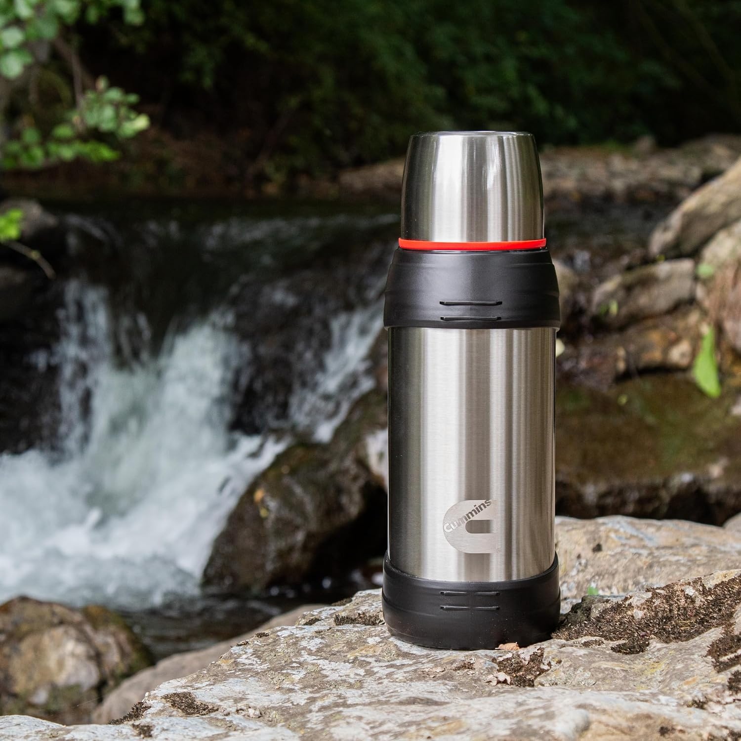 Cummins CMNTHERMOSSS Large 2-Liter Stainless Steel Insulated Water Bottle 67-Ounce Vacuum-Insulated Thermal-Chrome and Red(Silver)