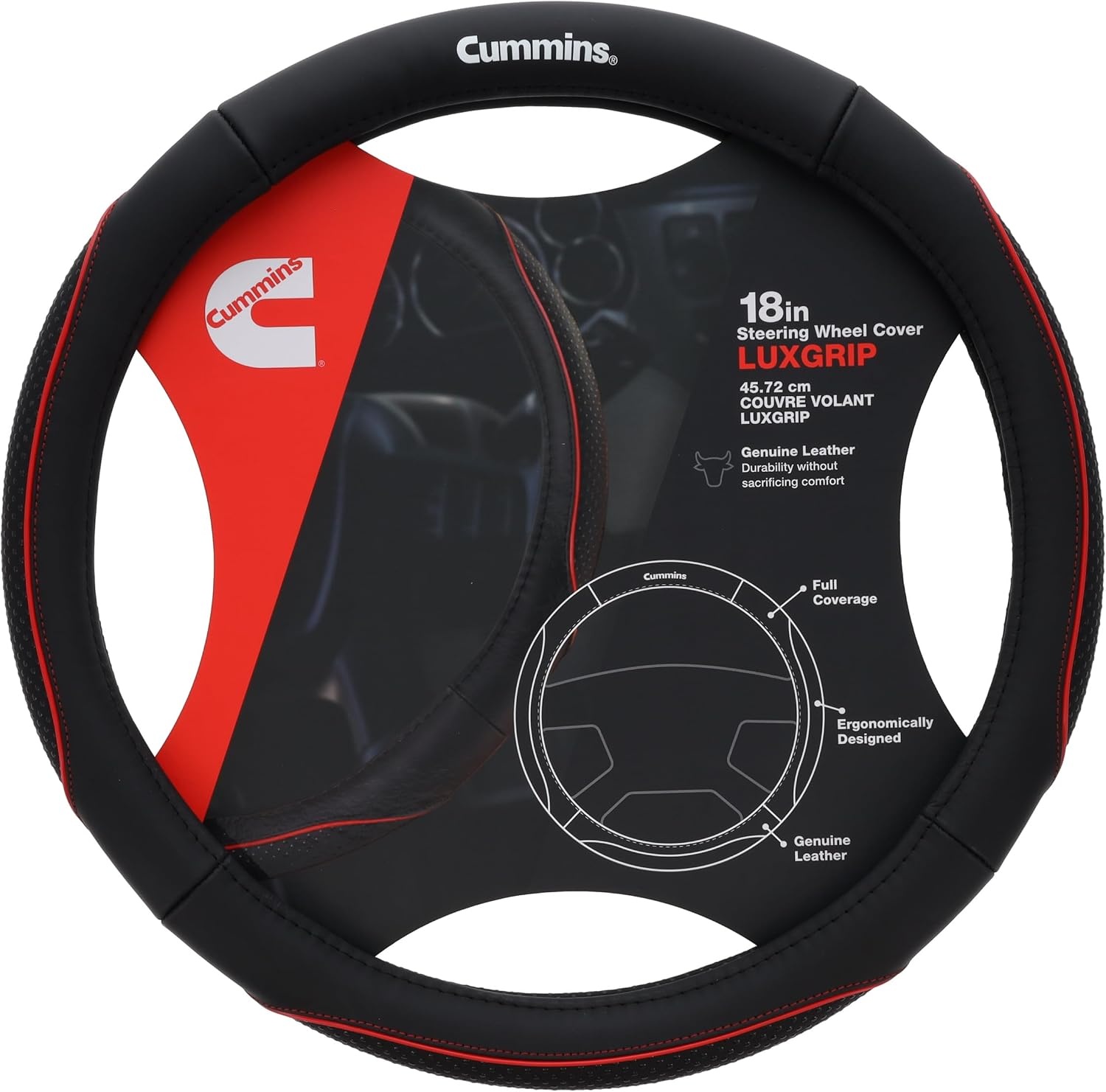 Cummins CMN35392 Navigator 18-Inch Steering Wheel Cover Leather Semi Truck Interior Accessories for RV and Big Rig-Black