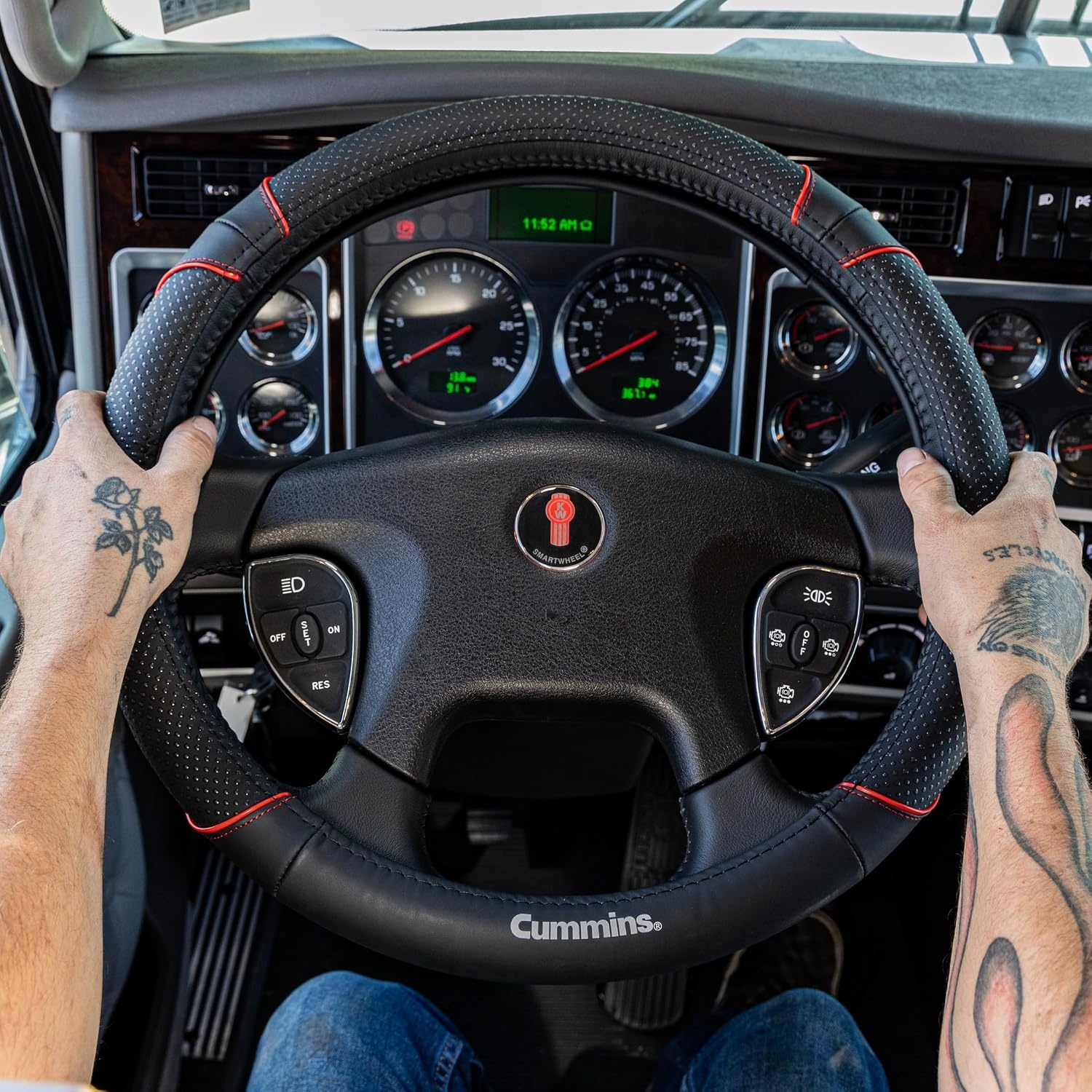 Cummins CMN35392 Navigator 18-Inch Steering Wheel Cover Leather Semi Truck Interior Accessories for RV and Big Rig-Black