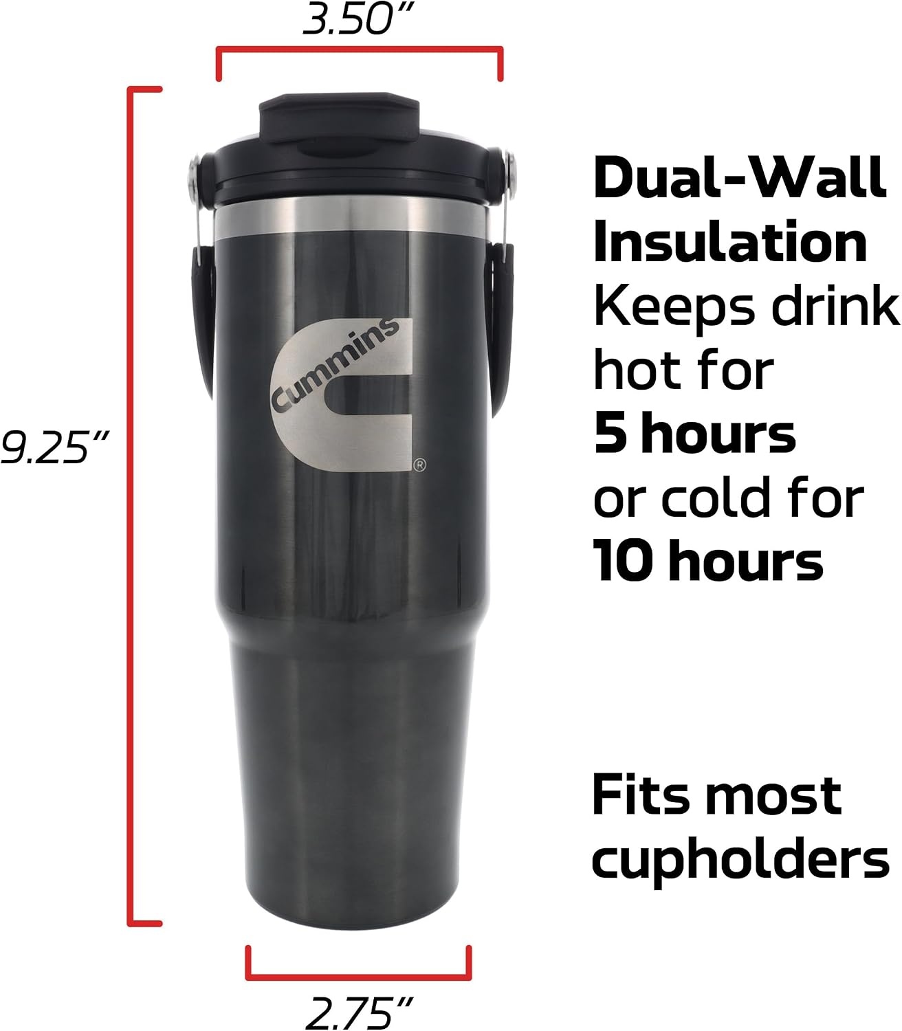Cummins CMN35402 2 in 1 Tumbler with Flip Lid and Straw 30-Ounce Tumbler with Handle Stainless Steel Travel Mug-Metallic Gray