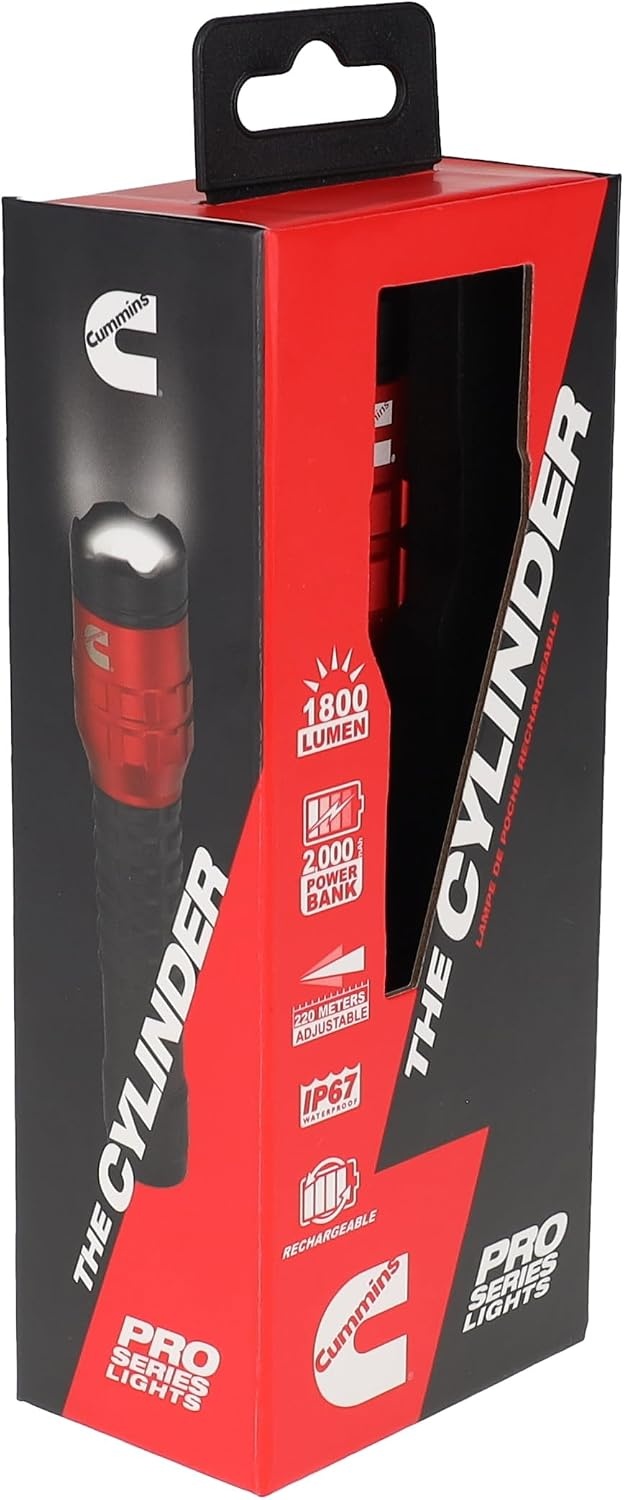 Cummins CMN35361 Pro Series Cylinder P50 LED Rechargeable Flashlight 1800 Lumen LED Multiple Light Modes Plus Power Bank