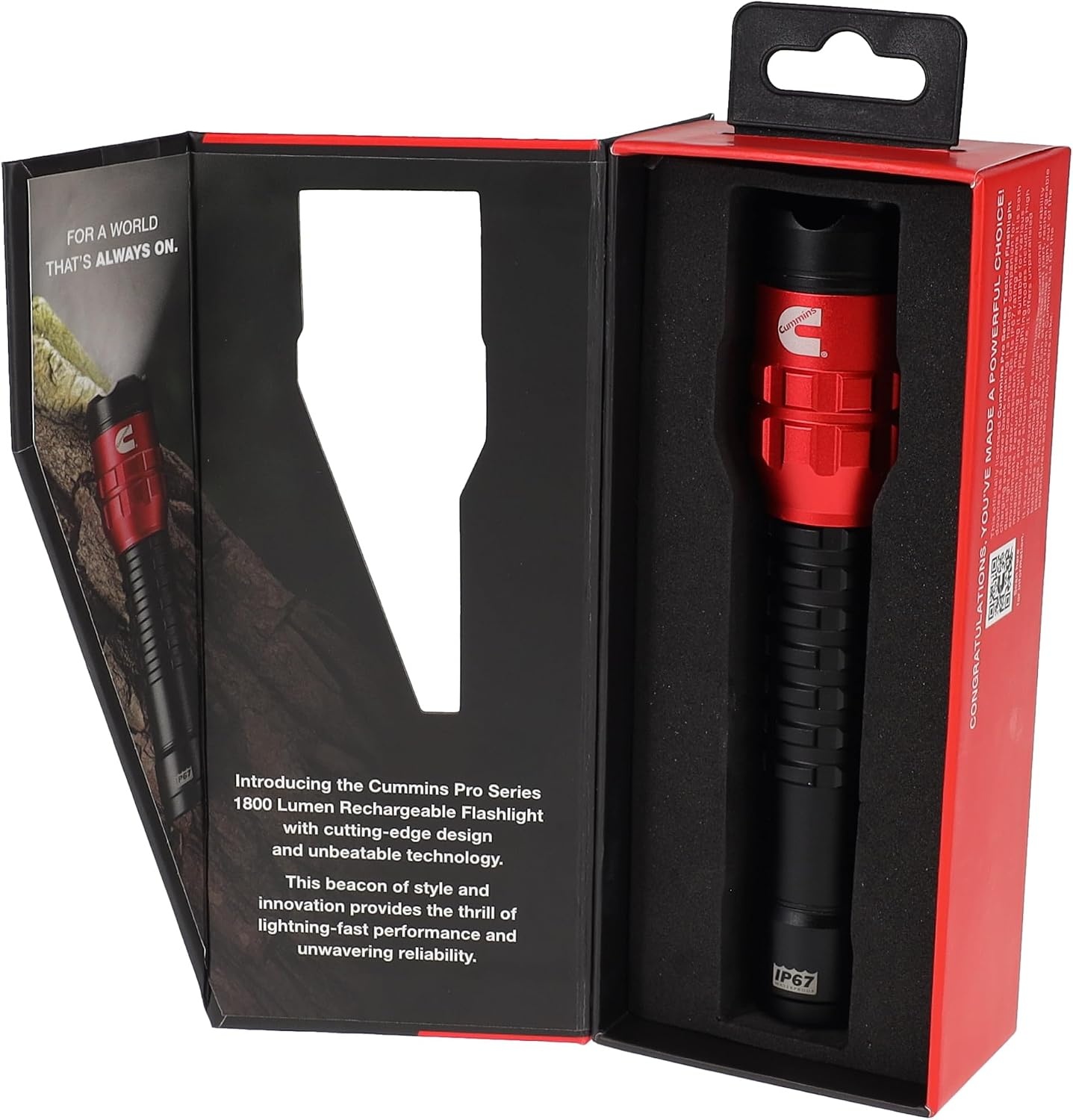 Cummins CMN35361 Pro Series Cylinder P50 LED Rechargeable Flashlight 1800 Lumen LED Multiple Light Modes Plus Power Bank