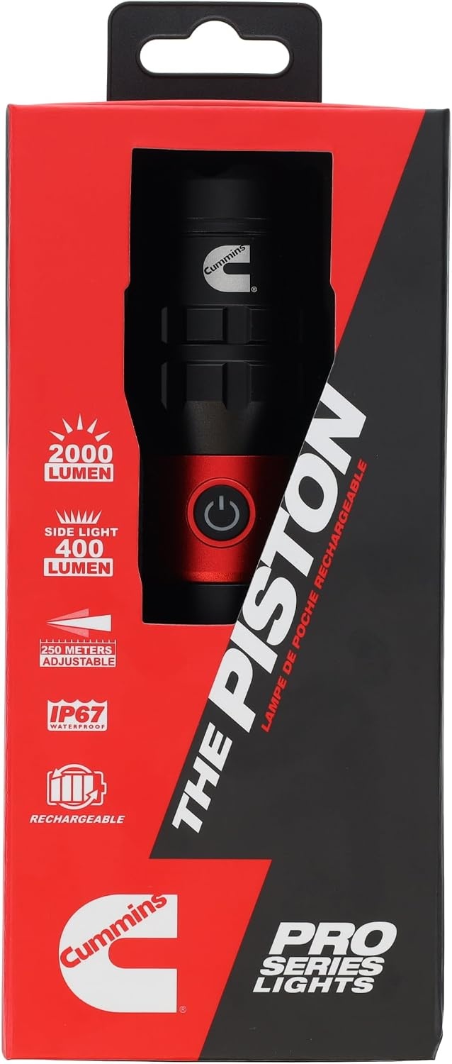 Cummins CMN35360 Pro Series Piston Extendable Rechargeable Flashlight 2000 Lumen LED Multiple Light Modes Plus Power Bank