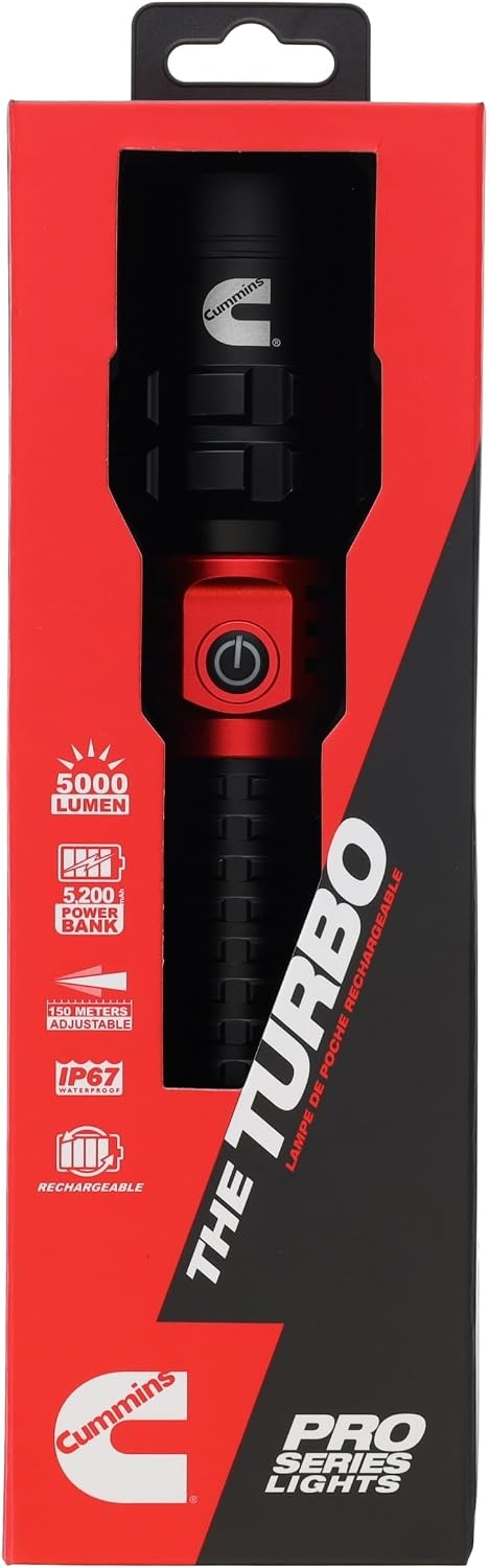 Cummins CMN35359 Pro Series 60W COB Rechargeable Flashlight High Lumen 5000 Lumen LED Multiple Light Modes Plus Power Bank