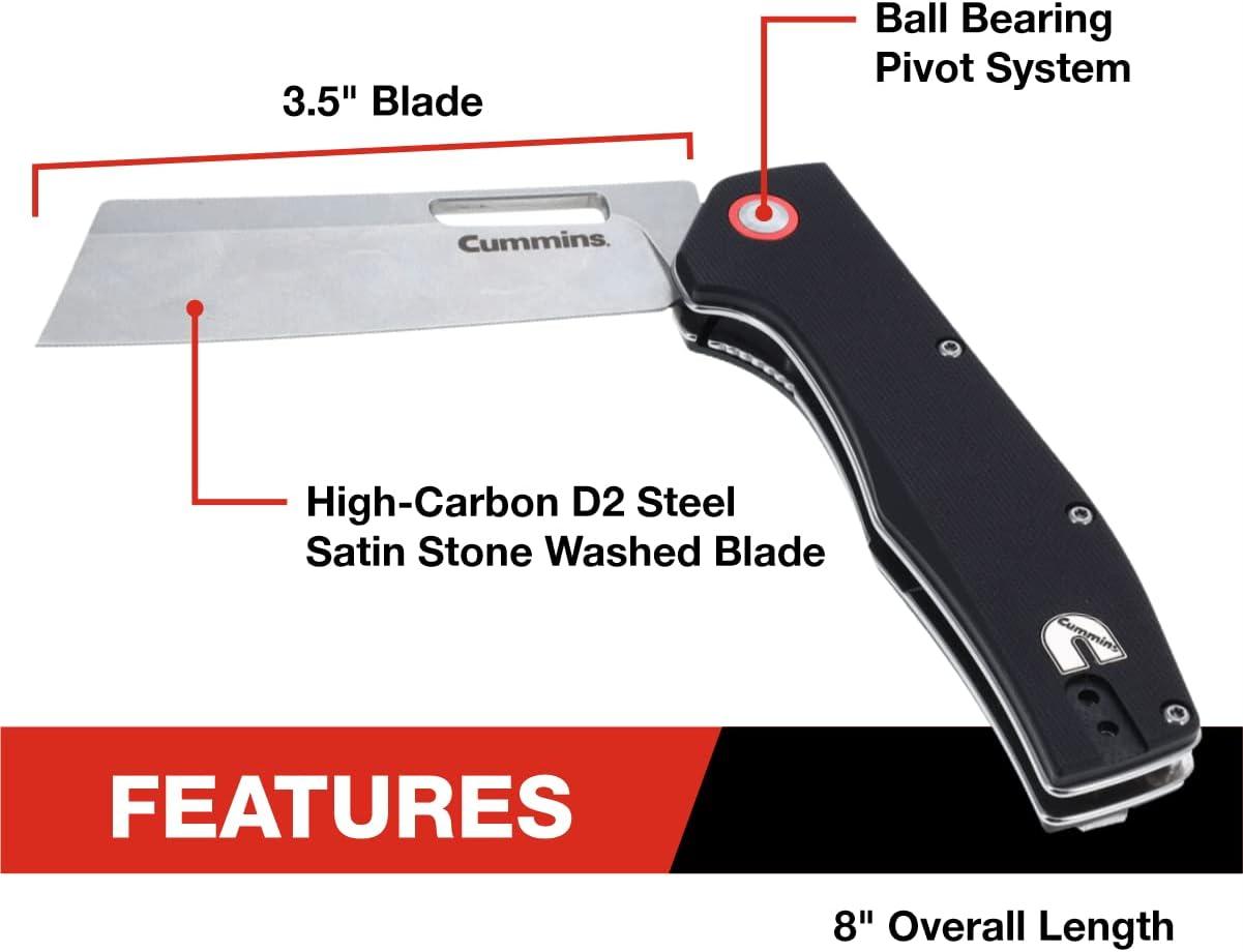 Cummins Cleaver Pocket Knife Folding 3.5-Inch Blade CMN4723 – Folding Knife with Frictionless Ball-Bearing Pivot for Easy Open Close – Black