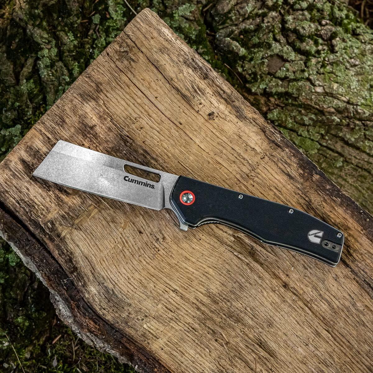 Cummins Cleaver Pocket Knife Folding 3.5-Inch Blade CMN4723 – Folding Knife with Frictionless Ball-Bearing Pivot for Easy Open Close – Black