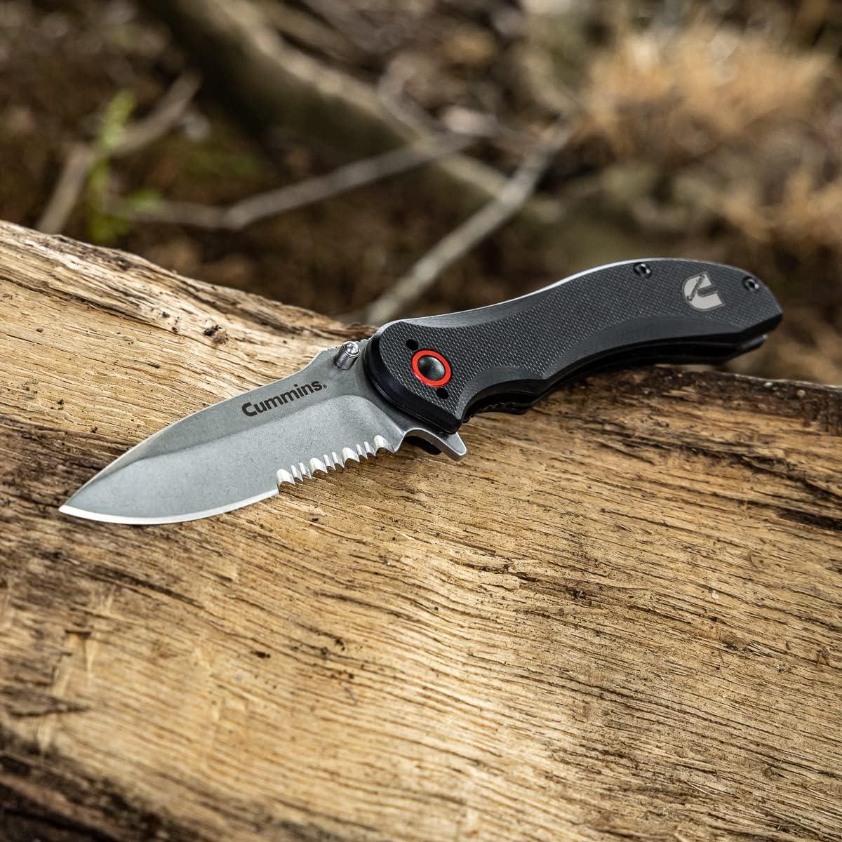 Cummins Serrated Blade D2 Steel Pocket Knife 3-inch CMN4726 – Lightweight Folding Knife Survival Tactical EDC- Black