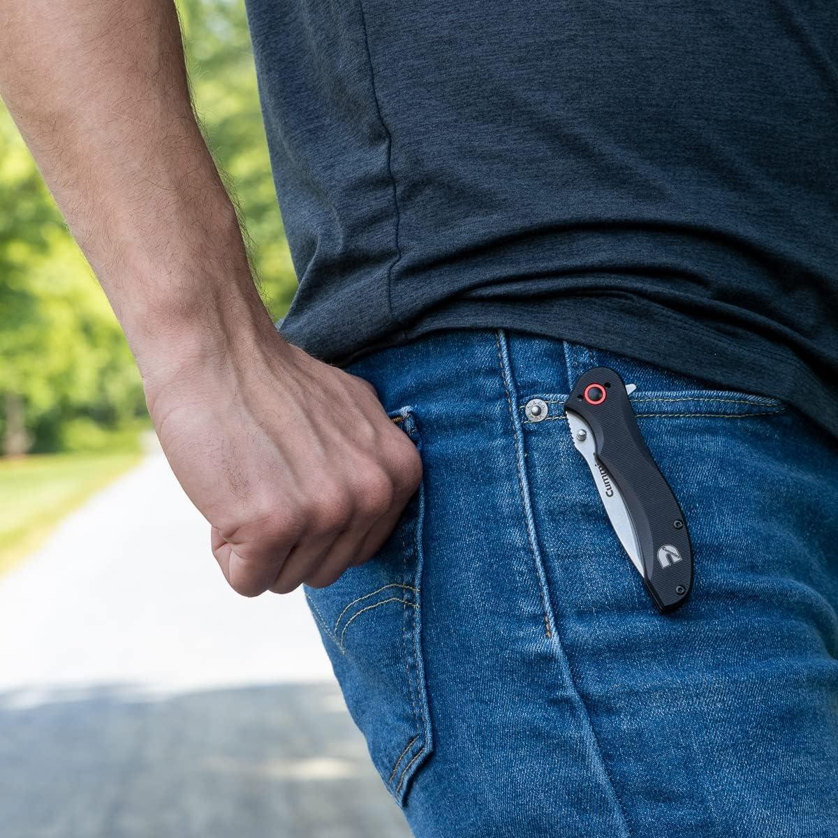 Cummins Serrated Blade D2 Steel Pocket Knife 3-inch CMN4726 – Lightweight Folding Knife Survival Tactical EDC- Black