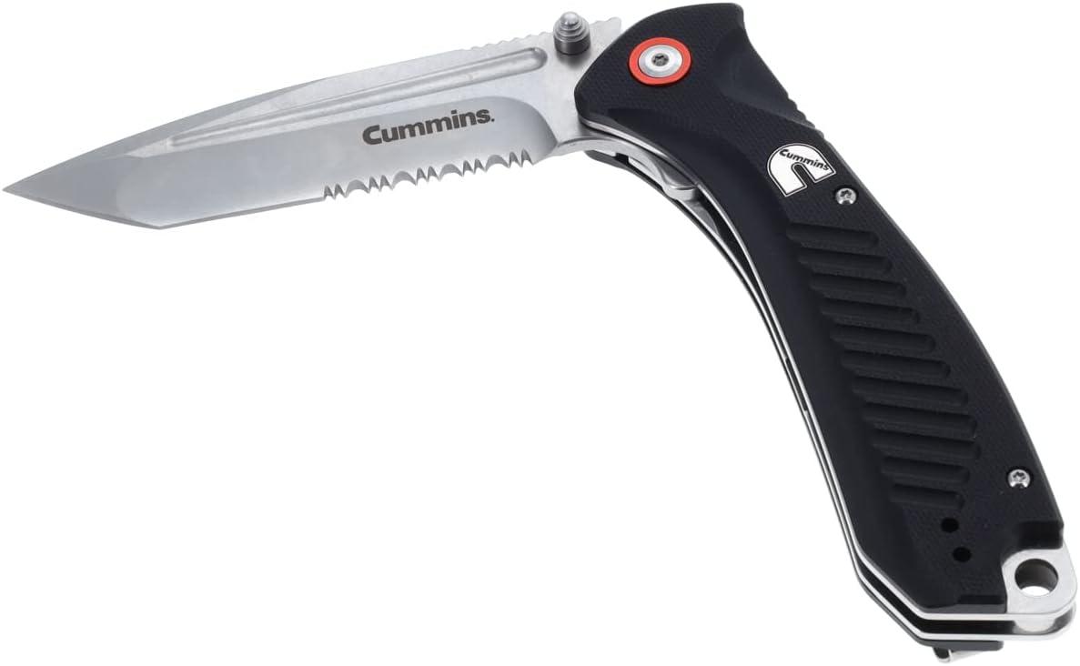 Cummins Serrated Edge Folding Pocket Knife 4-Inch Tanto Blade CMN4724 with Liner Lock Lightweight Utility Knife – Black
