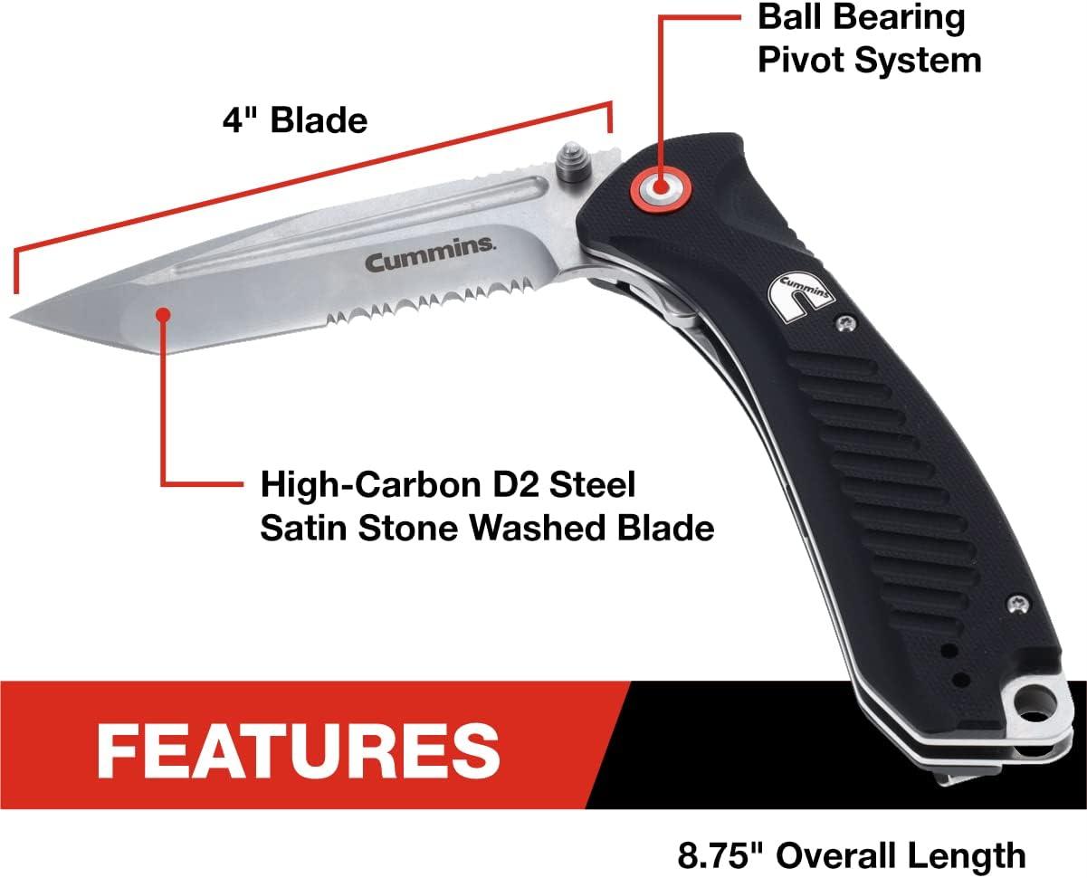 Cummins Serrated Edge Folding Pocket Knife 4-Inch Tanto Blade CMN4724 with Liner Lock Lightweight Utility Knife – Black