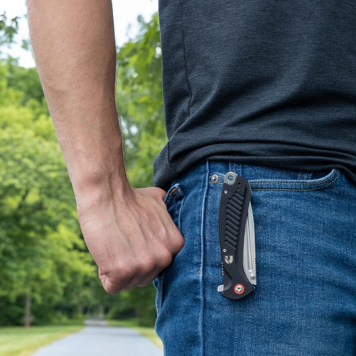 Cummins Serrated Edge Folding Pocket Knife 4-Inch Tanto Blade CMN4724 with Liner Lock Lightweight Utility Knife – Black