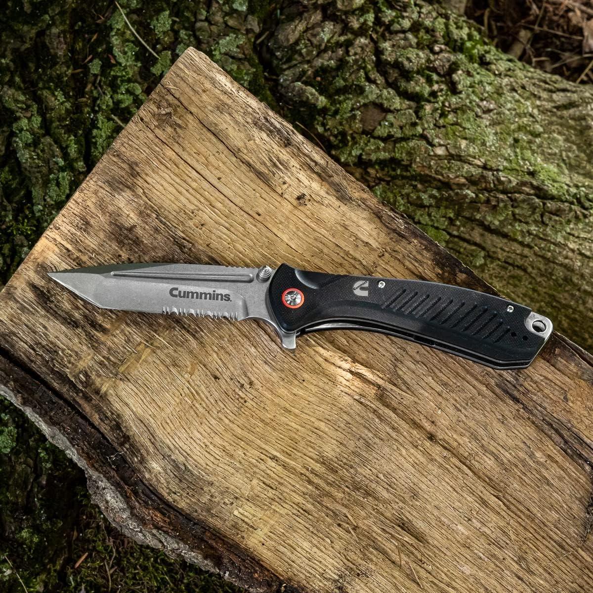 Cummins Serrated Edge Folding Pocket Knife 4-Inch Tanto Blade CMN4724 with Liner Lock Lightweight Utility Knife – Black