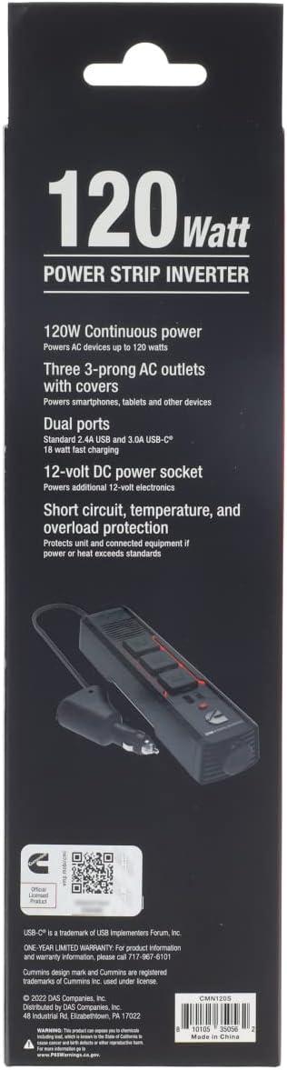 Cummins 120 Watt Cupholder Inverter with Dual AC Outlets DC to AC Car Inverter 12v to 110v CMN120C(CMN120S)