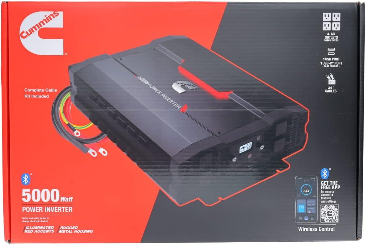 Cummins 3000 Watts Inverter Modified Sine Wave Truck Inverter 12 Volts to 110 Volts Four AC Outlets Two USB Ports (Plus Cable Kit)- CMN3000W – Inverters for Vehicles, Van Life, Camping(5000 Watts)