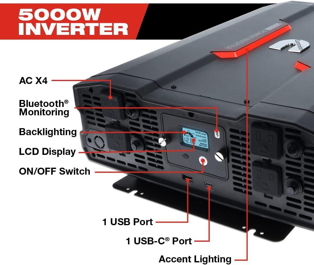 Cummins 3000 Watts Inverter Modified Sine Wave Truck Inverter 12 Volts to 110 Volts Four AC Outlets Two USB Ports (Plus Cable Kit)- CMN3000W – Inverters for Vehicles, Van Life, Camping(5000 Watts)