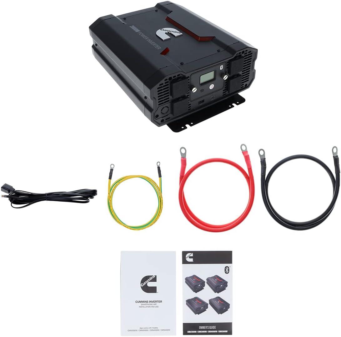 Cummins 3000 Watts Inverter Modified Sine Wave Truck Inverter 12 Volts to 110 Volts Four AC Outlets Two USB Ports (Plus Cable Kit)- CMN3000W – Inverters for Vehicles, Van Life, Camping(2000 Watts)