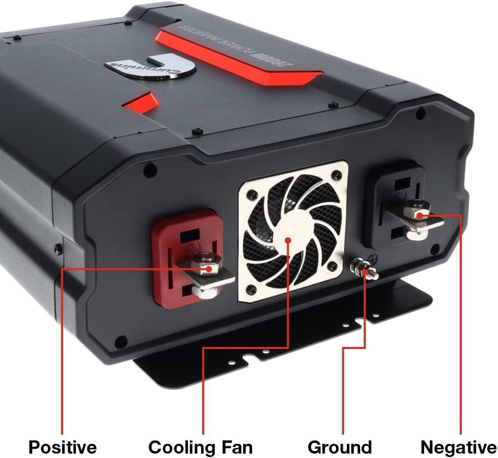 Cummins 3000 Watts Inverter Modified Sine Wave Truck Inverter 12 Volts to 110 Volts Four AC Outlets Two USB Ports (Plus Cable Kit)- CMN3000W – Inverters for Vehicles, Van Life, Camping(2000 Watts)