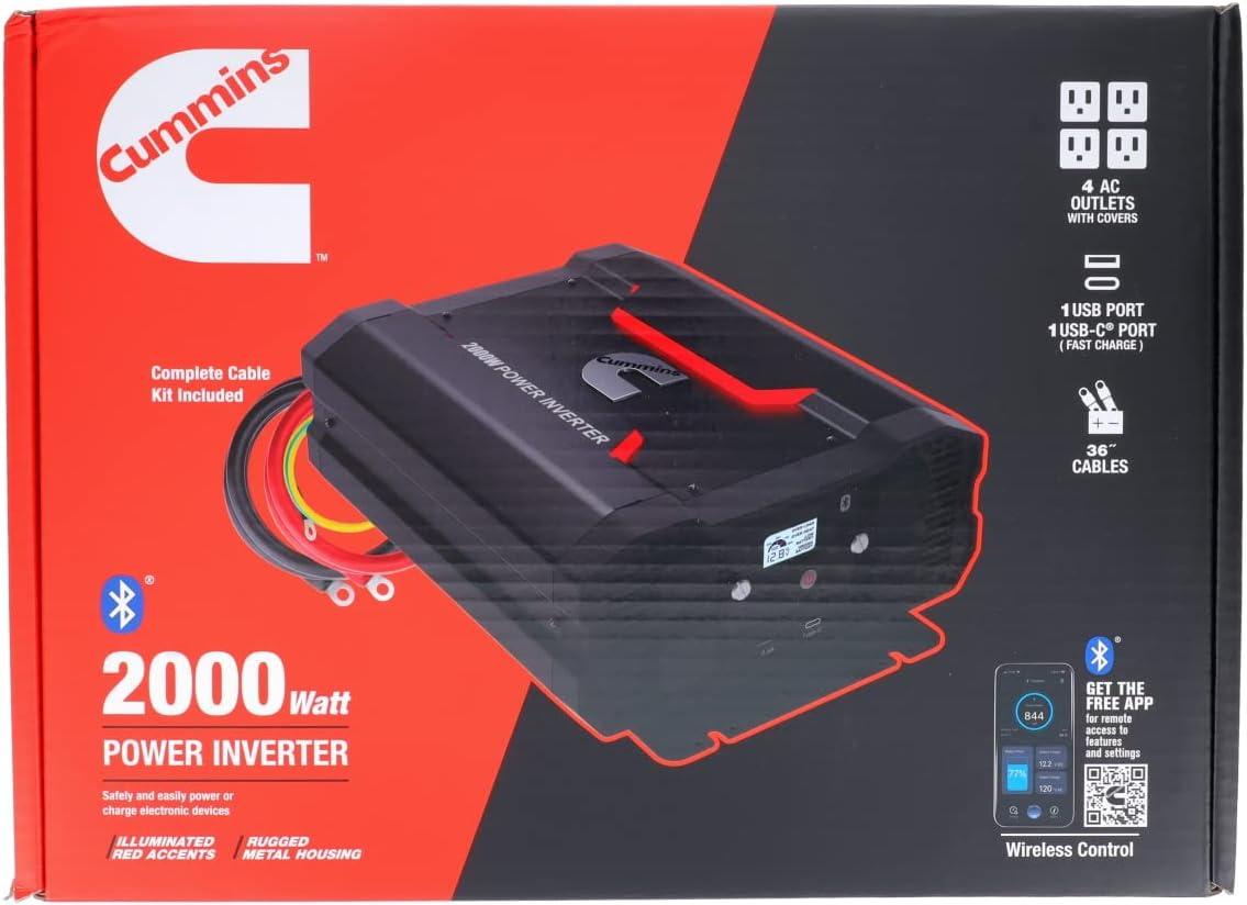 Cummins 3000 Watts Inverter Modified Sine Wave Truck Inverter 12 Volts to 110 Volts Four AC Outlets Two USB Ports (Plus Cable Kit)- CMN3000W – Inverters for Vehicles, Van Life, Camping(2000 Watts)