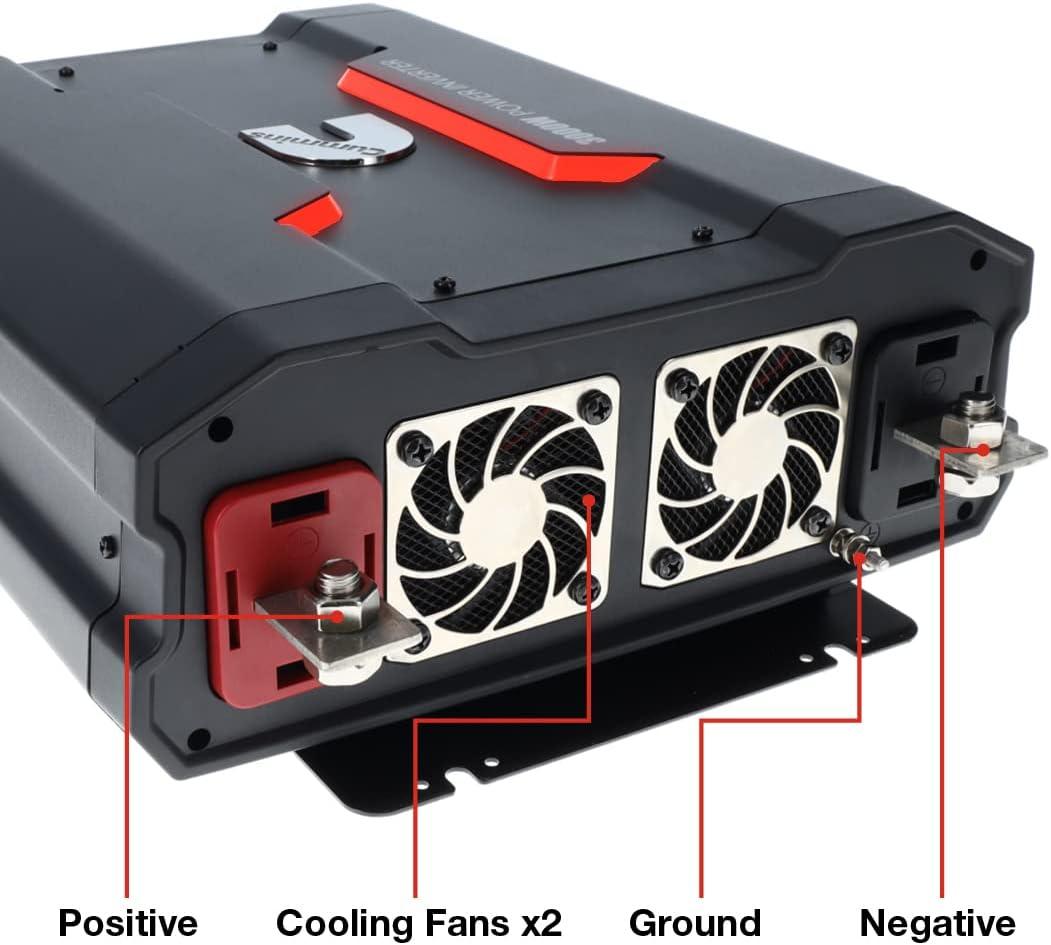 Cummins 3000 Watts Inverter Modified Sine Wave Truck Inverter 12 Volts to 110 Volts Four AC Outlets Two USB Ports (Plus Cable Kit)- CMN3000W – Inverters for Vehicles, Van Life, Camping(3000 Watts)
