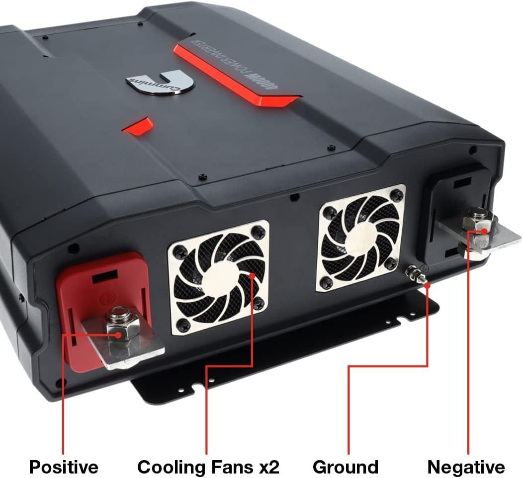 Cummins 3000 Watts Inverter Modified Sine Wave Truck Inverter 12 Volts to 110 Volts Four AC Outlets Two USB Ports (Plus Cable Kit)- CMN3000W – Inverters for Vehicles, Van Life, Camping(4000 Watts)