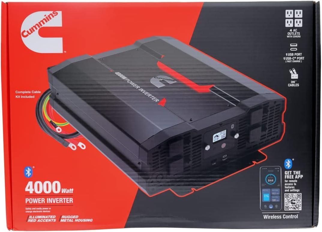 Cummins 3000 Watts Inverter Modified Sine Wave Truck Inverter 12 Volts to 110 Volts Four AC Outlets Two USB Ports (Plus Cable Kit)- CMN3000W – Inverters for Vehicles, Van Life, Camping(4000 Watts)