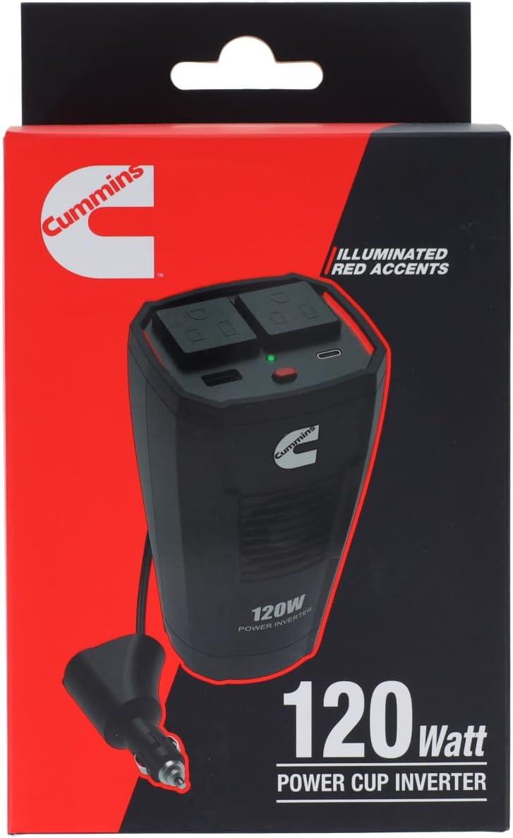 Cummins 120 Watt Cupholder Inverter with Dual AC Outlets DC to AC Car Inverter 12v to 110v CMN120C(CMN120C)