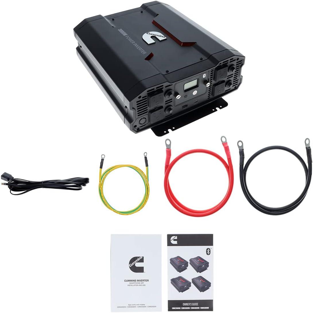 Cummins 3000 Watts Power Inverter Modified Sine Wave Truck Inverter 12 Volts to 110 Volts Four AC Outlets Two USB Ports (Plus Cable Kit)- CMN3000W – Inverters for Vehicles, Van Life, Camping (Renewed)